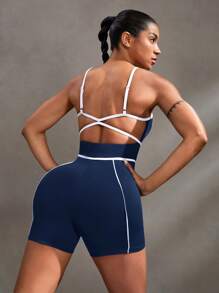 Powerista 女士交叉后背休闲健身连体裤 - 藏蓝色 - 查看 4