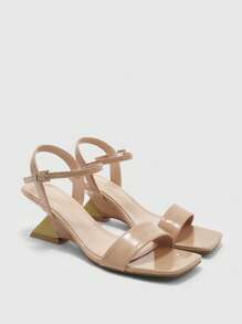 CUCCOO BIZCHIC Apricot Patent Leather Wedge Platform Open Toe Slide Sandals With Strap Design - Apricot - View 2