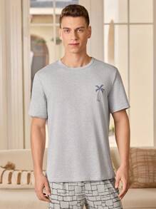 Men Palm Tree Short Sleeve T-Shirt And Shorts Pajamas Set - Multicolor - View 5