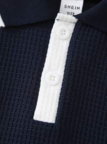 SHEIN Boys' Solid Color Polo Collar Turndown Collar T-Shirt, Academic Style Outdoor New Versatile Short Sleeve Regular Boys Top, Spring/Summer - Multicolor - View 6