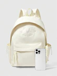 ROMWE Kawaii Women's Rabbit Embroidery Pattern Cream Colour Versatile Casual Minimalist Backpack For Student Back To School - Beige - View 5