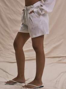 MUSERA Shorts de lino con pliegues y dobladillo vuelto, shorts de verano elegantes y chic