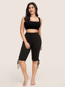 SHEIN LUNE 大码女式纯色高腰抽绳侧泳休闲女式夏季紧身裤