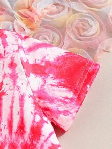 SHEIN Vestido casual con cuello redondo y estampado digital para niñas de entre 4 y 7 años, uso diario con estilo europeo y americano, primavera/verano - Rojo y blanco - Ver 6