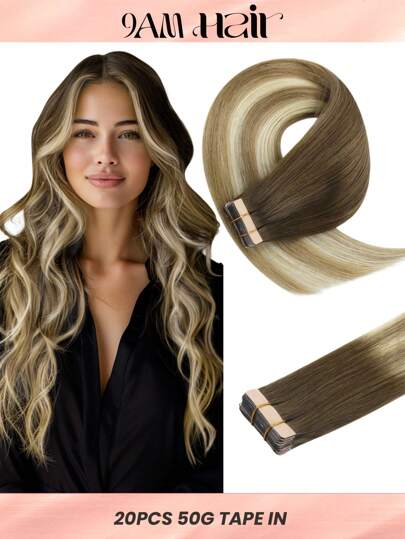 20 pezzi di extension per capelli umani con nastro adesivo dritto, 100% veri capelli Remy umani, 14-24 pollici, naturali, alta qualità, 50g/confezione, per salone, setosi, invisibili, con nastro adesivo PU, per costumi di Ognissanti