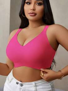 NudeFit Plus Size Seamless Gummy Bear Support Bra With Molded Cup, Wireless Lift & Shaping - Hot Pink - View 3