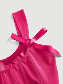 SHEIN MOD Top corset con lazo delantero y espalda anudada, color rosa oscuro, para ocasiones festivas como Navidad, Año Nuevo o Acción de Gracias