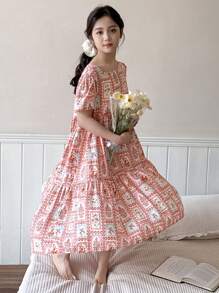 Dazy Kids 少女碎花短袖圆领家居服套装，夏季，返校季，假期，复活节 - 彩色 - 查看 2