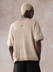 SUMWON Designer Knitted Polo Half-Sleeve Sweater Two-Tone Textured Regular Fit Classic Preppy Casual Autumn Winter Spring Golf Tennis