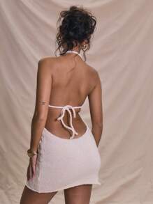 MUSERA Vestido de punto con cuello halter ajustado y minifalda, vestimenta de verano, vacaciones, playa, Ibiza, festival, de suave textura