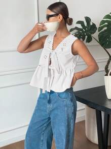 Serisse 女士纯色蝴蝶结前无袖衬衫