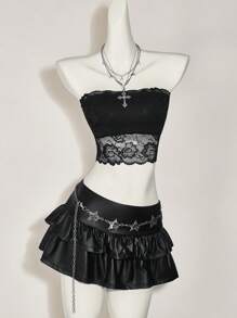 SHEIN ICON Sexy Lace Bandeau Top,Rave Top - Black - View 4