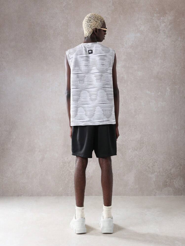 SUMWON Designer Textured Wavy Pattern Tank Top And Drop Crotch Shorts Set Workout Athletic Summer Streetwear Urban Fashion Casual Sports Athleisure Two-Piece Outfit