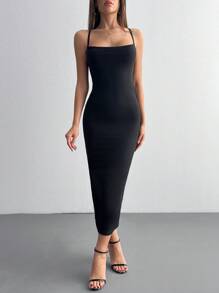 Ladies' Plain And Minimalist Everyday Cross Strap Dress