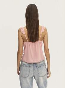 Nöista Pastel Pink Top With Delicate Straps, Ruffled Hems, And Front Opening. Double-Layer Fabric For A Chic Vibe. Perfect For Summer, Vacations, Easter, Graduations, Or As Bride Day. - Baby Pink - View 2