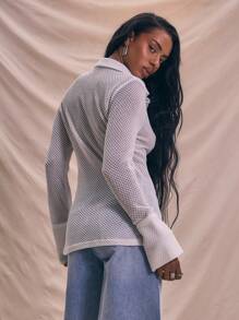 MUSERA Taillierter gehäkelter Strick-Flügelärmelpullover, sommerlicher Urlaubs-Lässig-Look, sexy Sommer