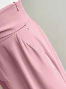 SHEIN Privé 2 件套女士不对称领口上衣和超大 A 字裙 - 粉色 - 查看 4