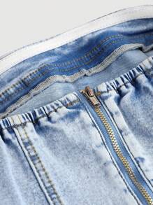 SHEIN Girlism 青少年女孩 Y2K 夏季时尚两件套露肩牛仔短款上衣和翻盖口袋牛仔迷你工装裙套装，女孩夏季早午餐毕业装，度假海滩休闲装，青少年女孩，乡村音乐会装/狂欢节街头装 - 淺色水洗藍 - 查看 6