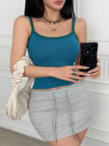 INAWLY Women's Casual Contrast Trim Knit Camisole - Blue - View 6