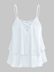 SHEIN Clasi Chiffon Layered Crisscross Back Slim-Fitted Camisole Top - White - View 2