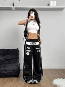 Coolane Pantalón de chándal con estampado de carreras de motocicleta de color negro para moteros - Negro - Ver 7