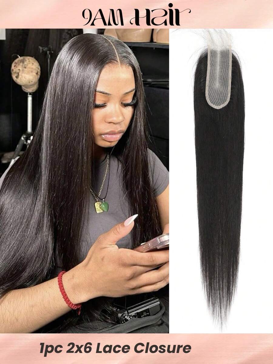 2x6 Ren Đóng Thẳng 100% Tóc Người Phần Giữa Dài Ren Trong Suốt Đóng Tóc Remy Tóc Kim K Đóng Với Tóc Con Tự Nhiên Màu Đen - Natural Black - Xem 1