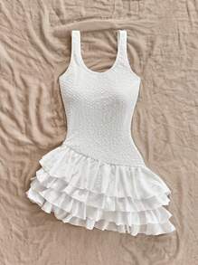 Soleia Bohemian  ,Boho, Romantic Floral ,Vacation, Floral  4th Of July Clothes  Rave Outfits White Graduation Dress Party Dress Graduation Outfit 4th Of July Dress  Butter Yellow 4th Of July Festival Concert Vacation Dress Women's Short Knitted Texture Ruffle Hem Puff Sleeve Vacation Dress, ,White Tank Top Dress,Boho Women Clothing,Rave Outfits Festival,Prom Dresses,Concert Outfit Women, ,Graduation Dress,Women Dresses,Beach,Dresses For Women Elegant,Wedding Guest Dress Women,St Patrick - White - View 3