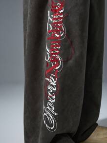 NEON BLANC Men's Loose Fit Long Printed Wide-Leg Sweatpants, Fashionable Streetwear Style - Black - View 6