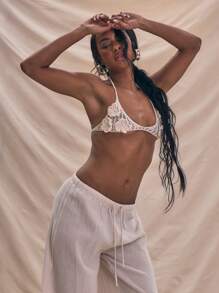 MUSERA Top brassière tricoté à col ras-du-cou fleuri, top d'été de vacances décontracté, sexy d'été