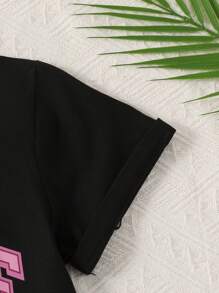 Young Girl Letter Print Crew Neck Short Sleeve T-Shirt And Shorts Casual 2 Pieces  Setteen Girls Outfit  Setsgraphic Tees School Clothes Back To School Clothes Puppy Keep Puppy Graphic Tees