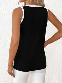 Ellevyn 女士 V 领无袖简约休闲背心，适合夏季 - 黑與白 - 查看 3