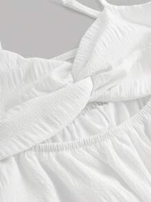 Girlism Vestido con burbujas con tirantes de espagueti, corte calado y textura de gasa esmocada blanca para adolescentes, atuendo casual y de vacaciones, conjunto de playa para primavera/verano