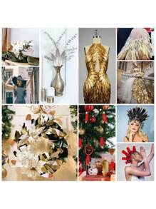 SHEIN 10 件 6-8 英寸手工金色羽毛天然鹅毛适用于 DIY 工艺品婚礼装饰角色扮演天使翅膀仙女工艺品 - 彩色 - 查看 12