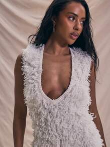 MUSERA 迷你无袖纹理超低领连衣裙夏季假日服装