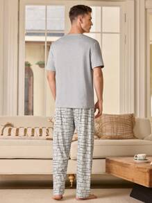 Men Palm Tree Short Sleeve T-Shirt And Shorts Pajamas Set - Multicolor - View 2