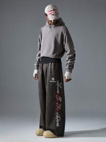 NEON BLANC Men's Loose Fit Long Printed Wide-Leg Sweatpants, Fashionable Streetwear Style - Black - View 1