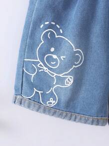 2 件套 男童休闲翻领花纹衬衫 + 牛仔短裤套装