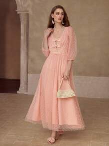 MOTF PREMIUM 蝴蝶结细节拉链连衣裙 - 粉色 - 查看 4