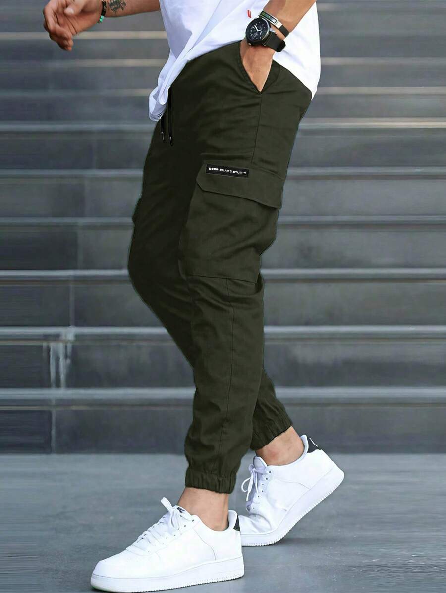 Manfinity Homme Quần âu nam trơn màu, quần thời trang tối giản phù hợp với phong cách đường phố mùa hè, mùa thu - xanh quân đội - Xem 1