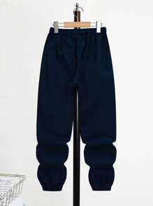 SHEIN Quần dài in họa tiết thường ngày cho bé trai tuổi teen, trang phục thể thao đường phố Punk Rock trường học hàng ngày tiệc tùng ngoài trời lễ hội âm nhạc, phù hợp cho mùa xuân/hè - Màu xanh lam - Xem 3