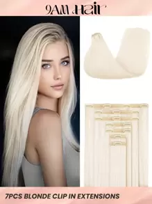 夹式接发真人发，7 件漂白金色雷米人发夹式接发直发，优质浓密接发真人发夹式接发女士 - S613 - 查看 1