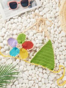 2 件套女士手工钩编花卉拼布泳装沙滩装套装