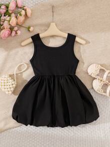 Souflis Souflis Vestido de verano sin mangas nuevo negro para niñas pequeñas, vestido de tutú de princesa vintage con decoración de mariposa y fruncido a la cintura