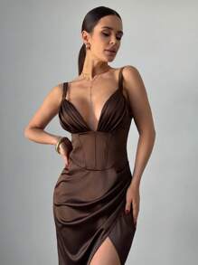 Firerie Ladies Summer Elegant Romantic Fashion Commuter Sexy Elegant Style Brown Split Slim Elegant Ladies Dresses, Women's Day, Ladies Party, Beach Vacation Ladies, Back To School Graduation Season Ladies, Romantic Dating, Birthday, Easter Ladies, Brazilian Carnival, Music Festivals, Spring/Summer Ladies, Wedding Season, Brunch Women's Dresses, Prom/Bohemian Style,Summer Dresses For Women