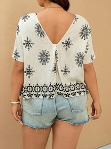 Elaquor Oversize Damen Urlaubs Bluse mit Blume Muster und Kurzarm, Lässig