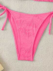 Women's Summer Sexy Special Fabric Tie-Up Halter Bikini Set - Hot Pink - View 6
