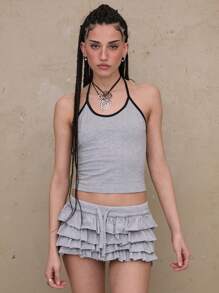 COUREZ Top de tirantes tipo halter Y2K, tops de verano, tops para salir, tops de algodón vintage - Gris - Ver 2