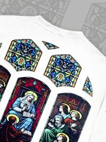 ROMWE MEN Goth Men's Religious Round Neck 2 In 1 Letter Print Long Sleeve T-Shirt - White - View 4