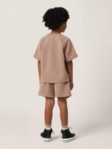 SUMWON Kids Matching Summer Sweatshirt Shorts Set Athletic Streetwear Two-Piece Outfit With Side Stripes Classic Sport Casual Everyday Playwear Essential - Brown - View 2