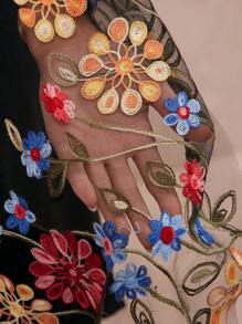 SHEIN Clasi 女士优雅花卉刺绣无袖 A 字系带连衣裙 - 彩色 - 查看 7